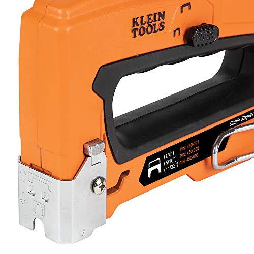 Klein Tools 450-100 Heavy Duty Stapler for Voice, Data, Video and Nonmetallic Sheathed Cable Fits 1/4-, 5/16-, and 19/32-Inch Staples