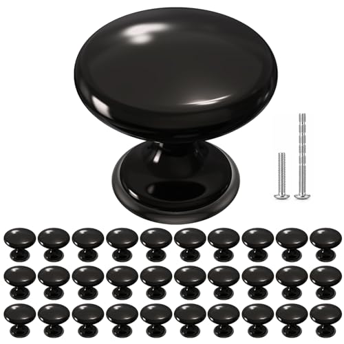POZEAN Cabinet Knobs Brushed Nickel 30 Pack Cabinet Handles Drawer Knobs Solid Knobs Black with Screws for Dresser Drawer Cabinet Cupboard - Modern Kitchen, Bedroom and Bathroom Hardware,Black - color: Black, size: 30 Pack