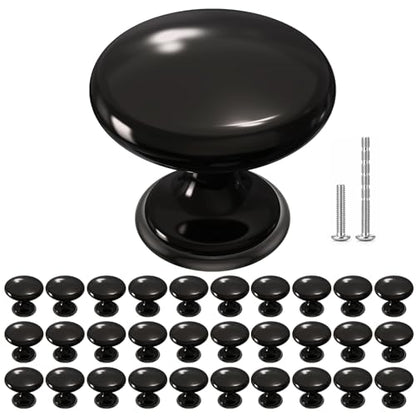 POZEAN Cabinet Knobs Brushed Nickel 30 Pack Cabinet Handles Drawer Knobs Solid Knobs Black with Screws for Dresser Drawer Cabinet Cupboard - Modern Kitchen, Bedroom and Bathroom Hardware,Black - color: Black, size: 30 Pack