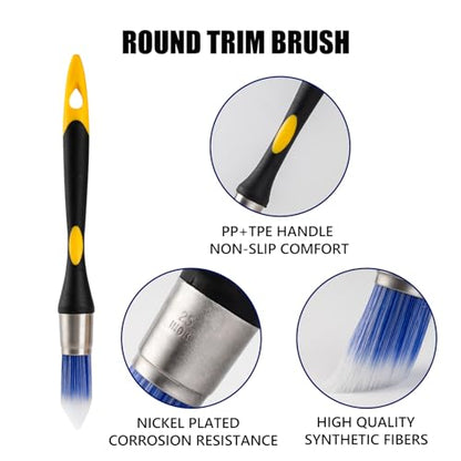 Mister Rui Round Trim Brush Set, 3 Pcs Paint Brushes for Trim, Tight Space - size: 3PCS, 0.6", 0.75", 1"