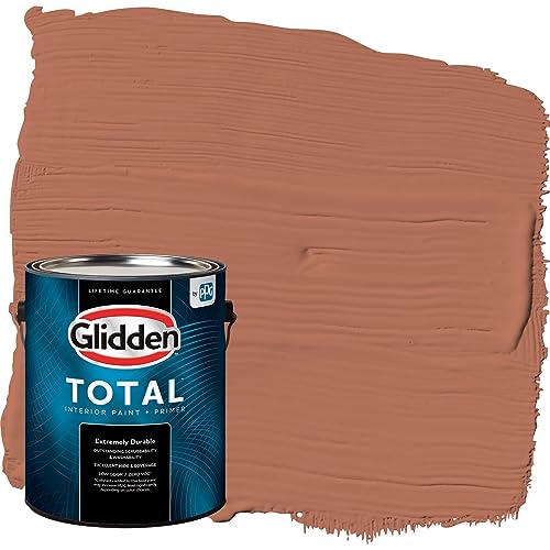 Glidden Total Interior Wall Paint & Primer All-in-One, Copper Beech/Orange, Flat, 1 Gallon - color: Copper Beech, size: 128 Fl Oz (Pack of 1)