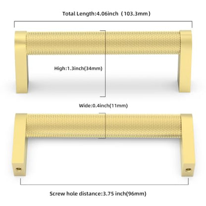 10 Pack Brushed Gold Cabinet Pulls knurled 3-3/4 Inch Hole Centers Kitchen Cabinet Handles Gold Drawer Pulls Cabinet Hardware - color: Brushed Gold, size: 3-3/4'' Hole Center(96mm)