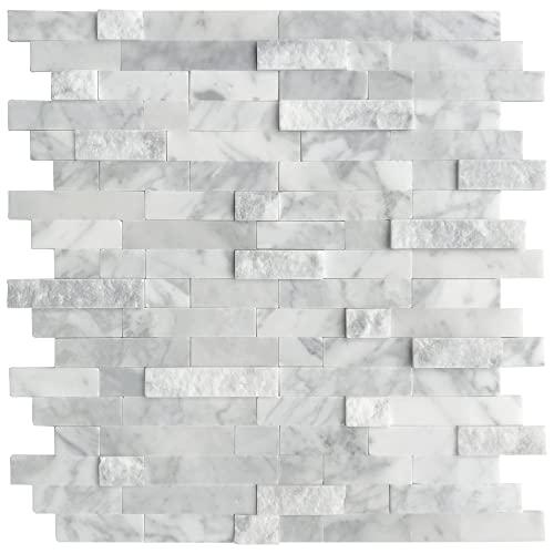SUNWINGS 5-Sheet Peel and Stick Mosaic Natural 3D Stone Self Adhesive Marble Tiles, 11.5" x 10.7" Stick on Backsplash for Kitchen Bathroom Fireplace Vanity, Mixed Gray - color: Mixed Gray