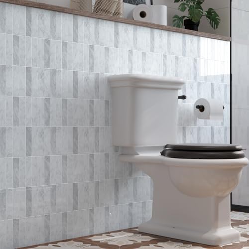 VaryPaper 20 Sheets Grey White Marble Look Backsplash Peel and Stick Subway Tile Self Adhesive Vinyl Tile Waterproof Removable Sticky Backsplash for Renters Back Splash Stick on Tiles for Kitchen - size: 20 Sheets