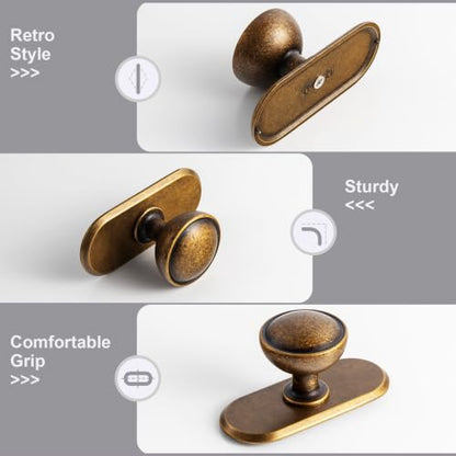 6Pack Antique Brass Cabinet Knob with Backplate Round Drawer Knob - color: Antique Brass, style: Racetrack