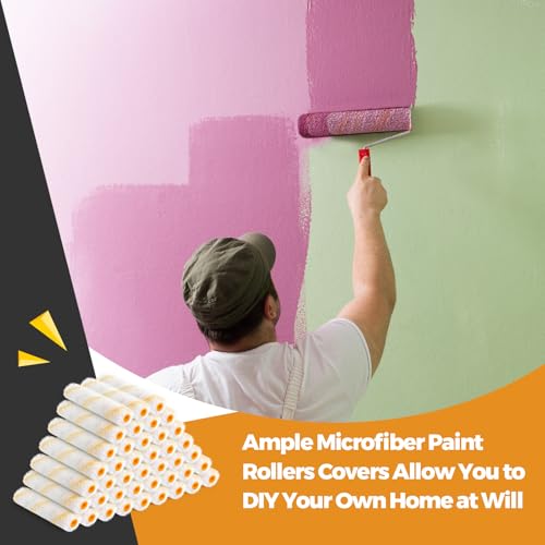 Leumoi 100 Pcs 6" x 3/8" Paint Roller High Density Microfiber Roller Refills Mini Covers Paint Brush Cover Short Nap Home Repair Tool Kits for Wall Cabinets House - size: 3/8" Nap