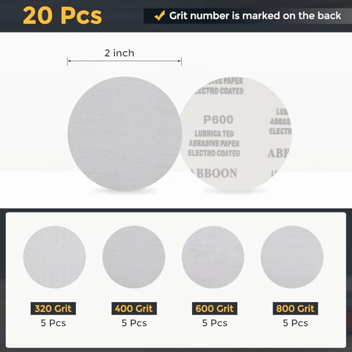 HARFINGTON 20Pcs 5Inch Sanding Disc Hook & Loop White Aluminum Oxide - color: White, size: 5 Inch(320/400/600/800 Grit)
