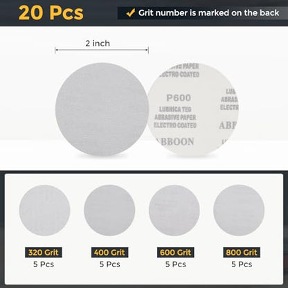 HARFINGTON 20Pcs 5Inch Sanding Disc Hook & Loop White Aluminum Oxide - color: White, size: 5 Inch(320/400/600/800 Grit)