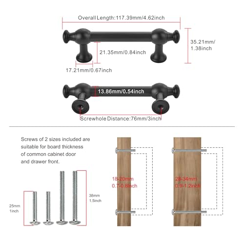 TUNNY 10 Pack Retro Cabinet Handles Matte Black 3 Inch/76mm Kitchen Cabinet Pulls, Cabinet Pulls Kitchen Cabinet Hardware Drawer Pulls TU10188 - color: Matte Black, size: 3"(76mm)Hole Center-10Pcs