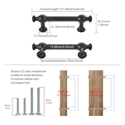 TUNNY 10 Pack Retro Cabinet Handles Matte Black 3 Inch/76mm Kitchen Cabinet Pulls, Cabinet Pulls Kitchen Cabinet Hardware Drawer Pulls TU10188 - color: Matte Black, size: 3"(76mm)Hole Center-10Pcs