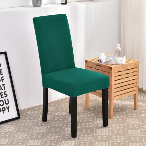 Dining Chair Covers Set of 4, Stretch Spandex Chair Slipcover, Dark Green Chair Slipcovers, Washable Anti-Dust Chair Seat Cover for Kitchen Dining Room, Wedding Party - color: Dark Green, size: 4Pcs