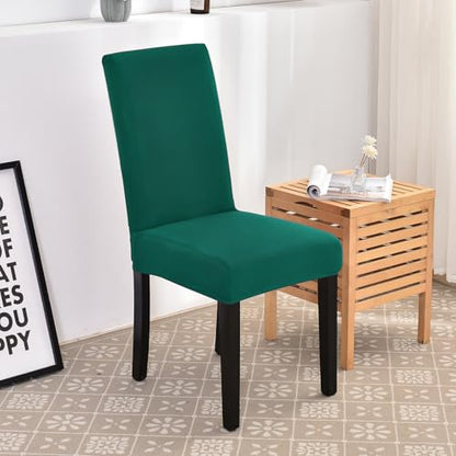 Dining Chair Covers Set of 4, Stretch Spandex Chair Slipcover, Dark Green Chair Slipcovers, Washable Anti-Dust Chair Seat Cover for Kitchen Dining Room, Wedding Party - color: Dark Green, size: 4Pcs