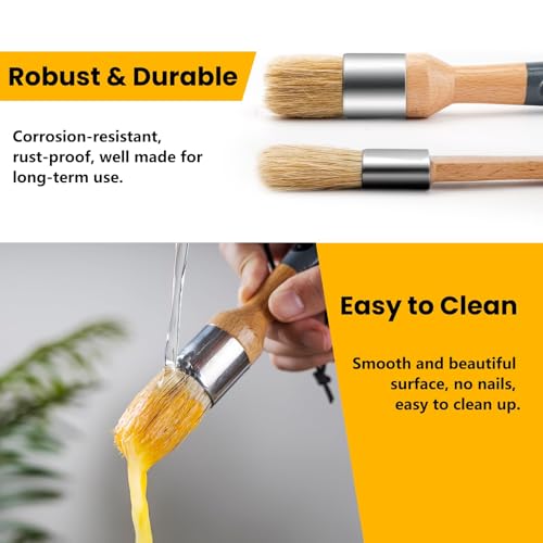 5 Pack Natural Bristle Chalk Wax Brush, Brushes for Furniture - size: 1 Large, 3 Small, Paddle Brush