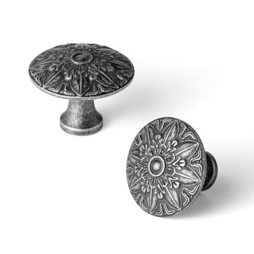 6 Pack Weathered Nickel Cabinet Knob, Vintage Mandala Drawer Pull - color: Weathered Nickel