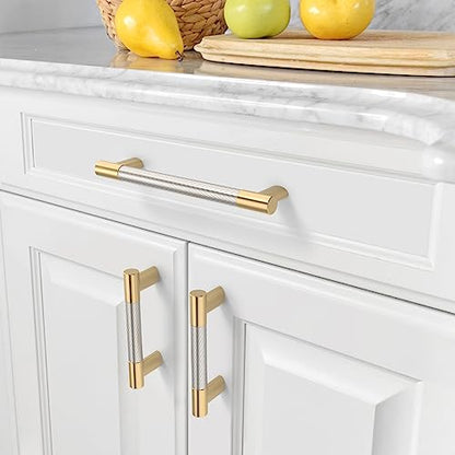 Amerdeco 10 Pack Brushed Nickel and Gold Knurled Cabinet Pulls 5" - color: Nickel Gold, size: 5" hole center