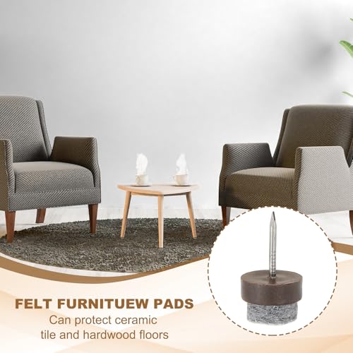 PATIKIL 14 mm Nail-on Felt Pads 40Pcs Round Felt Furniture Sliders Brown - color: Brown, size: 14 mm