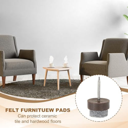 PATIKIL 14 mm Nail-on Felt Pads 40Pcs Round Felt Furniture Sliders Brown - color: Brown, size: 14 mm