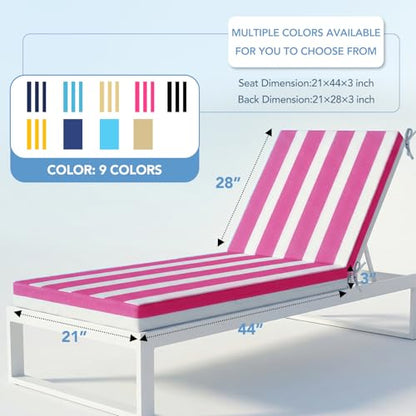 L'AGRATY Chaise Lounge Chair Waterproof Cushion Set of 2 Outdoor for Pool - color: Pink White