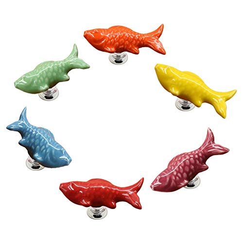 6pcs Creative Fish Pull Handles Drawer Knobs Nursery Ceramic