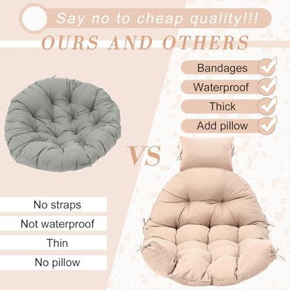 Tudomro Waterproof Egg Chair Cushion with Pillow Filling 2.58 kg Replacement Rocking Wicker Chair Cushion 48" x 32" High Back Hanging Swing Hammock Pad Thicken for Outdoor Patio Garden(Beige) - color: Beige