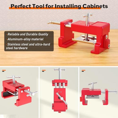 Cabinet Clamps, Cabinet Installation Cabinetry Clamps Face Frame Clamps Tools with Two Side Screws and Alignment Plate, 2 Pack, Up to 440 lbs Load Capacity, Red - color: Red-2 Pack