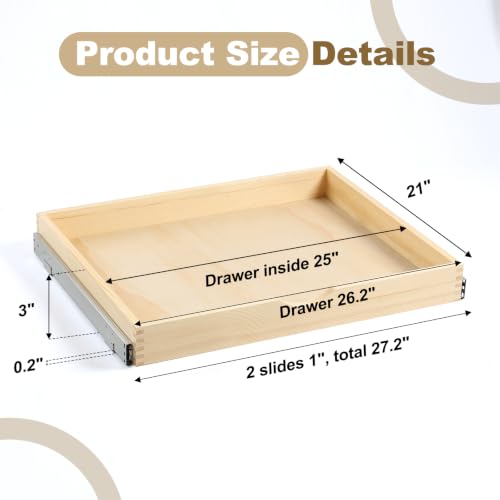 Soft Close Wood Pull Out Cabinet Drawer, 26.2", Fits 28"+ Opening - size: 26inch