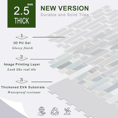 STICKGOO Thicker Peel and Stick Backsplash Tile for Kitchen and Bathroom - color: Multicolor