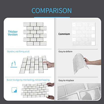 Art3d 10-Pack Subway Tiles Peel and Stick Backsplash, White, 12 x 12 Inch - color: White With Black Grout