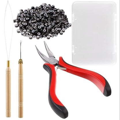 Hair Extension Tools Kit,500 Ring Beads,Pliers,Threader,Crochet Hook - color: Threader
