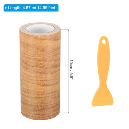 PATIKIL 6" X30' Self-Adhesive Wood Grain Repair Tape with Scraper Maple Grain Wheat - color: Maple Grain Wheat, size: 6 IN X 30 FT