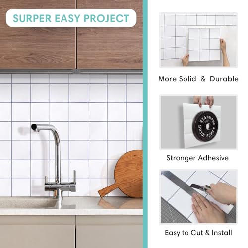 Commomy Thicker Black Peel and Stick Tiles 10 pcs of 12" x 12" - color: White With Grey Grout