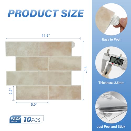 Thicker Design Peel and Stick Backsplash Tile，Self Adhesive Wall Tiles for Kitchen & Bathroom (10 Sheets, Beige) - color: Beige