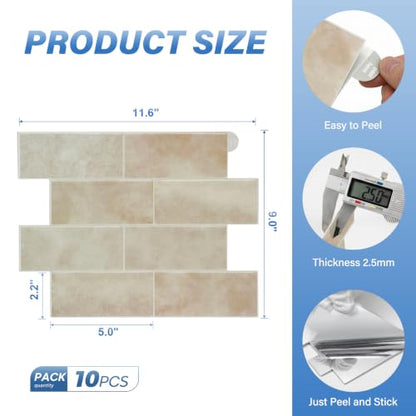 Thicker Design Peel and Stick Backsplash Tile，Self Adhesive Wall Tiles for Kitchen & Bathroom (10 Sheets, Beige) - color: Beige