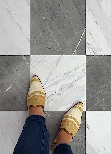 FloorPops x Chris Loves Julia 12-in by 12-in Bonneville Grey & White Marble Peel & Stick Floor Tiles, FP4421 - color: Gray