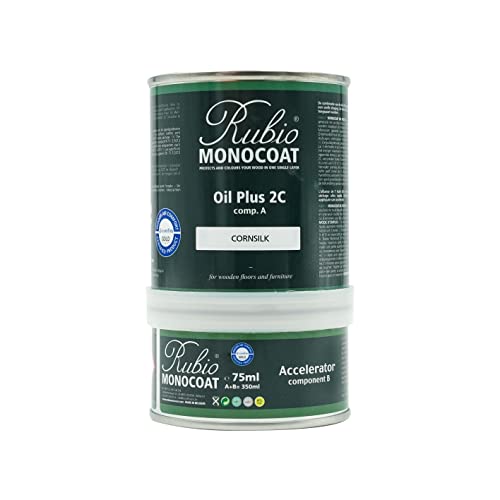 Rubio Monocoat Wood Stain & Finish 175 ft² | Oil Plus 2C | Quick-Dry, Eco-Friendly Linseed Wood Oil for Indoor Use, Includes Accelerator (Part B) | Protector | 350 ml, Cornsilk - color: Cornsilk, size: 350 ml