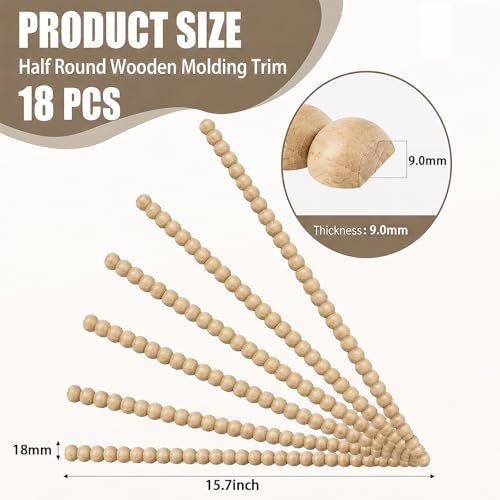 18-Pack 15.75 Inch Unfinished Beaded Wood Trim Molding (Wide 18mm) - size: 18mm