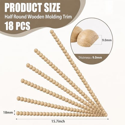 18-Pack 15.75 Inch Unfinished Beaded Wood Trim Molding (Wide 18mm) - size: 18mm