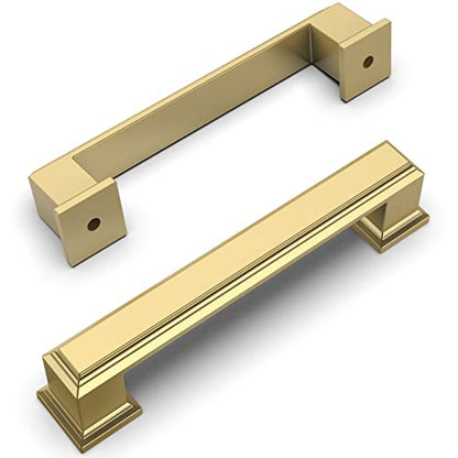 Amerdeco 10 Pack Brushed Gold Cabinet Pulls 3-3/4 Inch Hole Center Cabinet Hardware Solid Kitchen Cabinet Handles for Bathroom Drawer Pulls Dresser Pulls ZH0001 - color: Brushed Gold, size: 3.75" hole center, style: 10 Pack