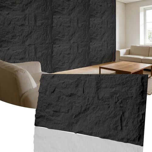 3D Faux Stone Wall Panels, 4-Pack Thicker PU, Black Finish - color: Black