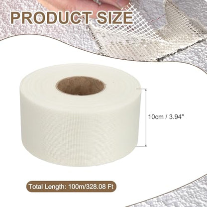 PATIKIL Drywall Repair Mesh Tape, 4 inch x 328 ft Fiberglass Repair Patch Self-Adhesive Dry Wall Joint Tape 12 Mesh Wall Hole Crack and Seam Patch, White - size: 4 inch x 328 Feet