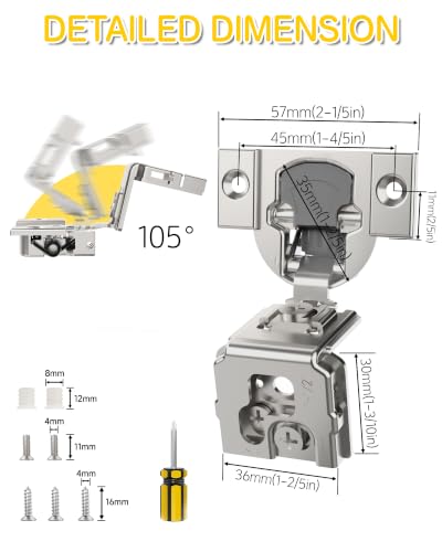 Onemake 20 Pack 1-1/2" Overlay Face Frame Soft Close Cabinet Hinges, 105° Concealed Hinge, Smooth Slow Self Closing, 3D Adjustable, Hidden Hardware Replacement for Kitchen, Wardrobe, Cupboard Door - size: 1-1/2"