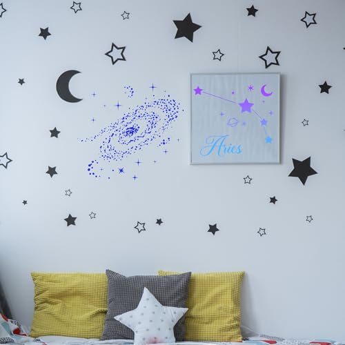 Reusable Star Painting Stencil Set - 24 Pcs Astronomy Planet Reusable Painting Template for Journal Canvas Decoration, Zodiac Signs Drawing Art Stencils for DIY Home Wooden Wall Floor Decor - style: Star