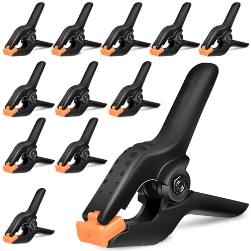 Heavy Duty Spring Clamps, 3.7-Inch, 1.6-Inch Jaw Opening, 12-Pack