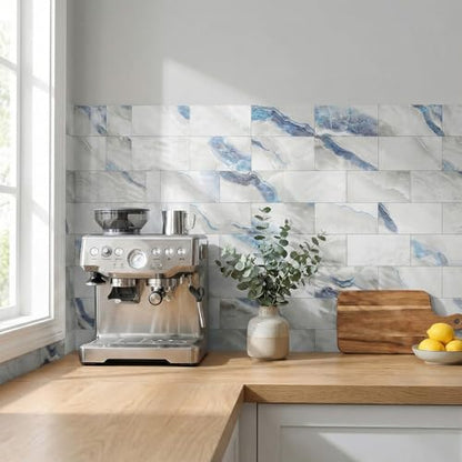4 Sheets Blue Agate Marble Peel & Stick Subway Tile 4"x8" - color: Blue Agate Marble, size: 4 Pcs 4" x 8" x 0.07"