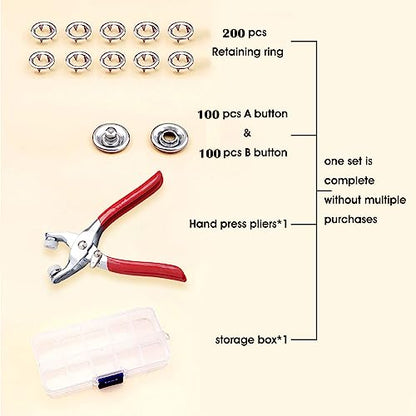 GTAAOY 9.5 mm Metal Snap Buttons with Snap Pliers, 100 Sets / 400 pcs - color: Silver Hollow Prong Snaps