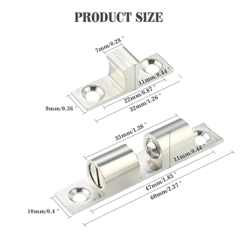 Alise Brass Double Roller Catch Cabinet Latches Door Catch 60mm,4 Pcs - color: Silver, size: 60mmX33mm