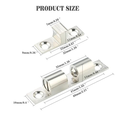 Alise Brass Double Roller Catch Cabinet Latches Door Catch 60mm,4 Pcs - color: Silver, size: 60mmX33mm