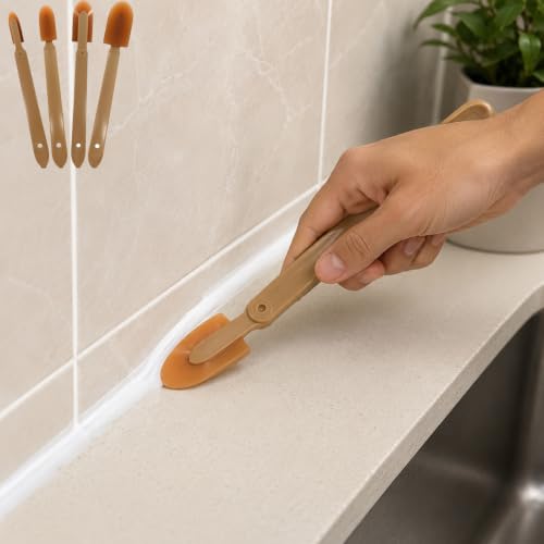 4Pcs Silicone Caulking Tool 3 in 1 Stainless Steel Head Scraper Caulk Remover Sealant for Kitchen Bathroom Window - color: Brown