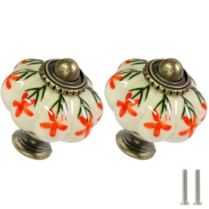 12pcs Ceramic Pumpkin Knobs - Orange Flower - style: Orange Flower