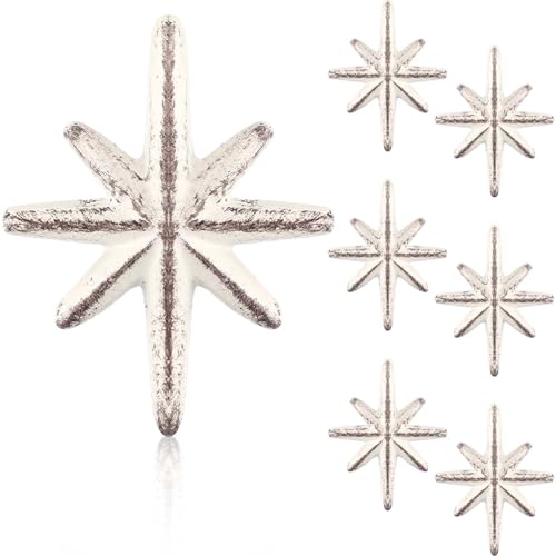 6 Set Unique Antique White Cast Iron Drawer Pulls & Cabinet Knobs - color: Antique White, size: 8-pointed Star